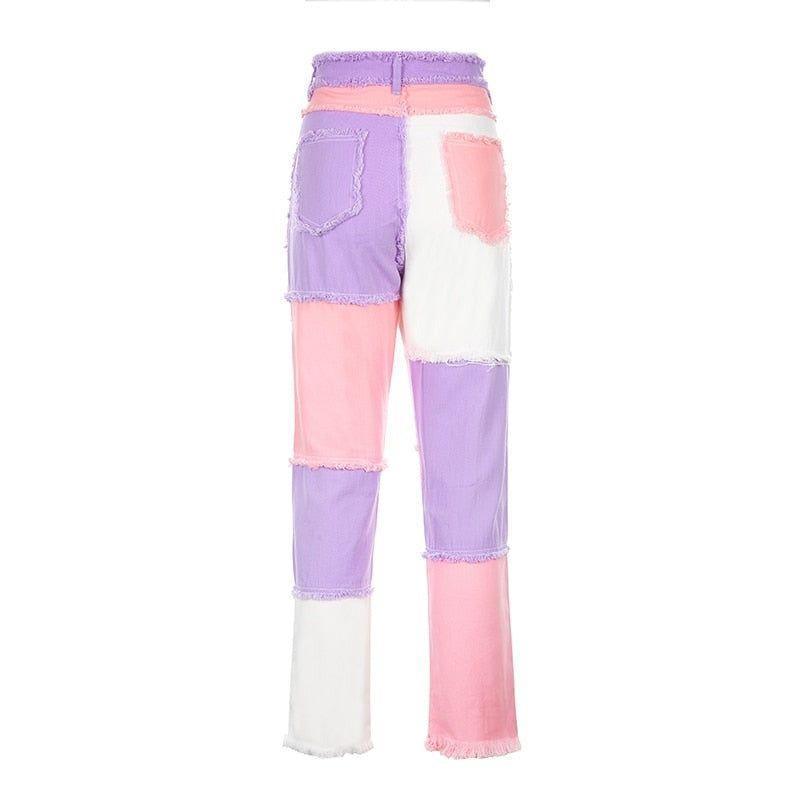 Amela Patchwork High-Waisted Jeans - Pink / XS - Mermaid Way