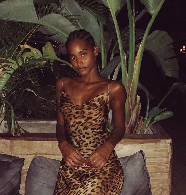 Animal Instinct High Split Maxi Dress ️Mermaid Way, Leopard / L