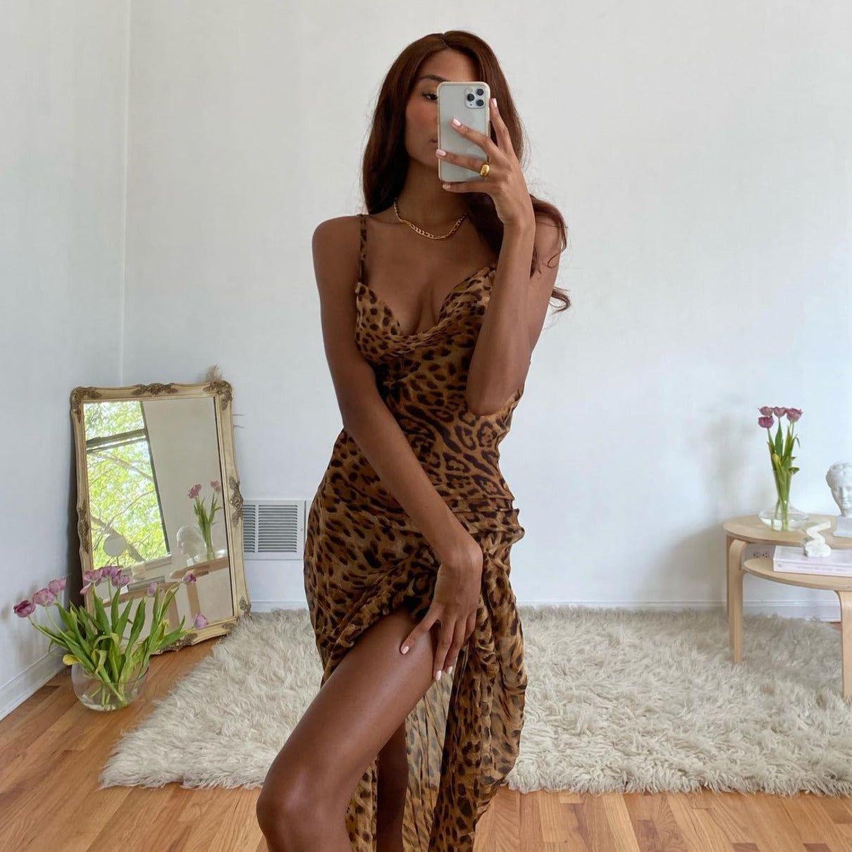 Animal Instinct High Split Maxi Dress - Leopard / S - Mermaid Way