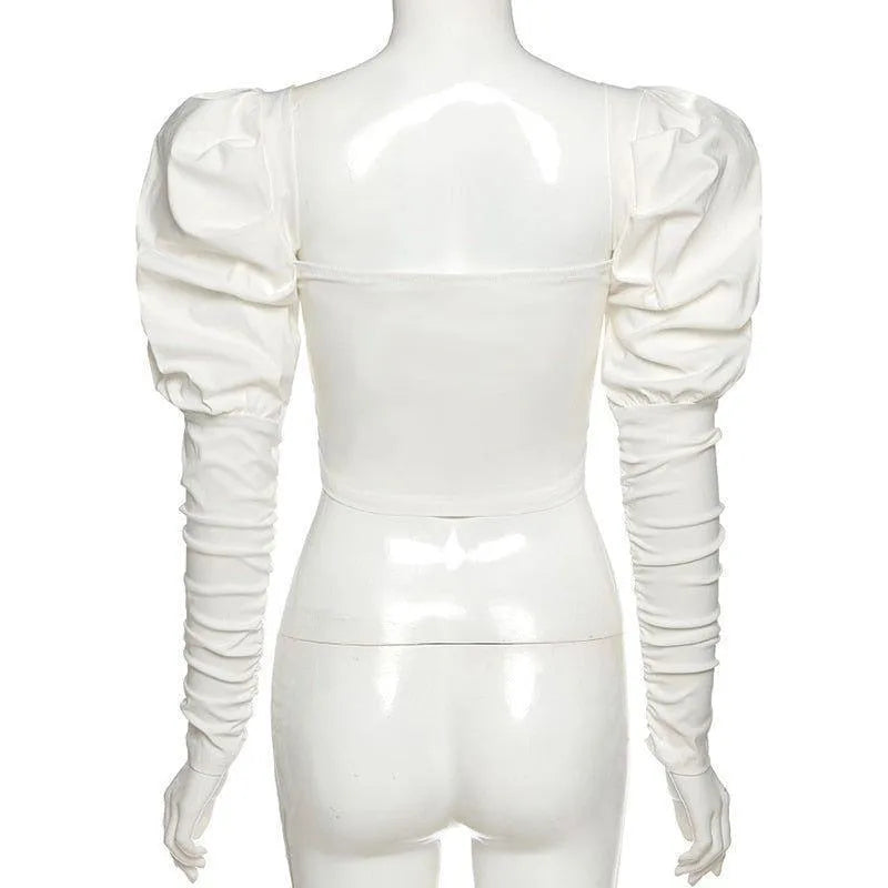 Augusta Puff Sleeve Corset Crop Top - White / S - Mermaid Way