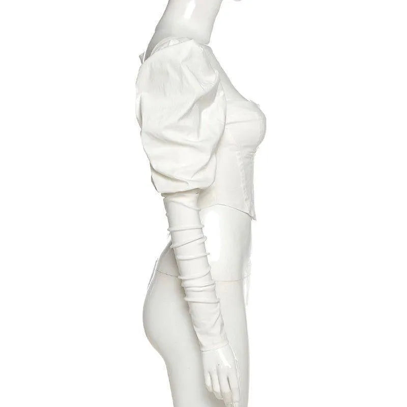 Augusta Puff Sleeve Corset Crop Top - White / S - Mermaid Way