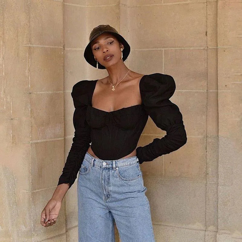 Augusta Puff Sleeve Corset Crop Top - White / S - Mermaid Way