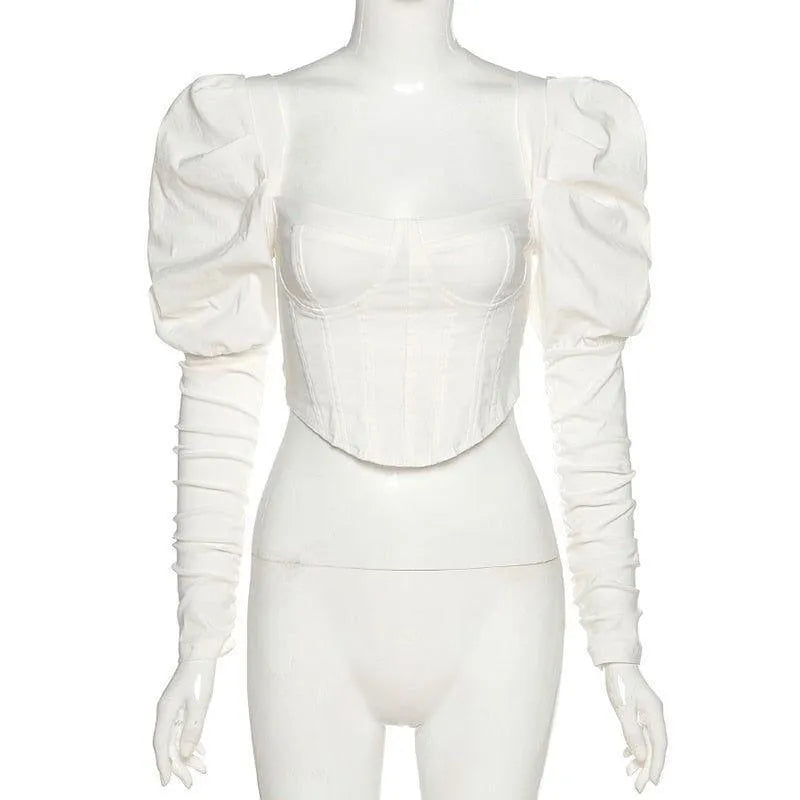 Augusta Puff Sleeve Corset Crop Top - White / S - Mermaid Way