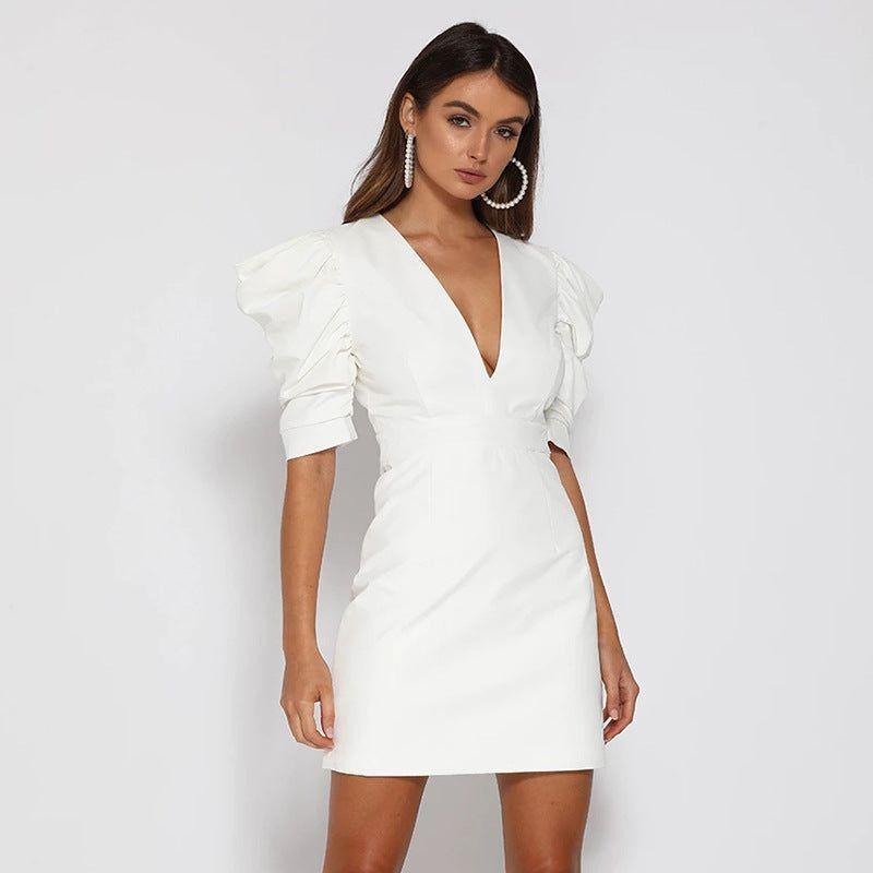 Ava Puff Sleeve Mini Dress - White / S - Mermaid Way