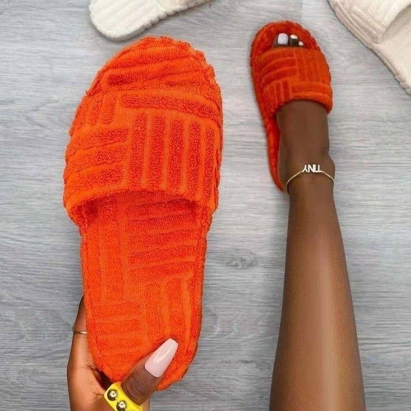 Barefoot Plush Platform Slippers - Orange / 5 - Mermaid Way