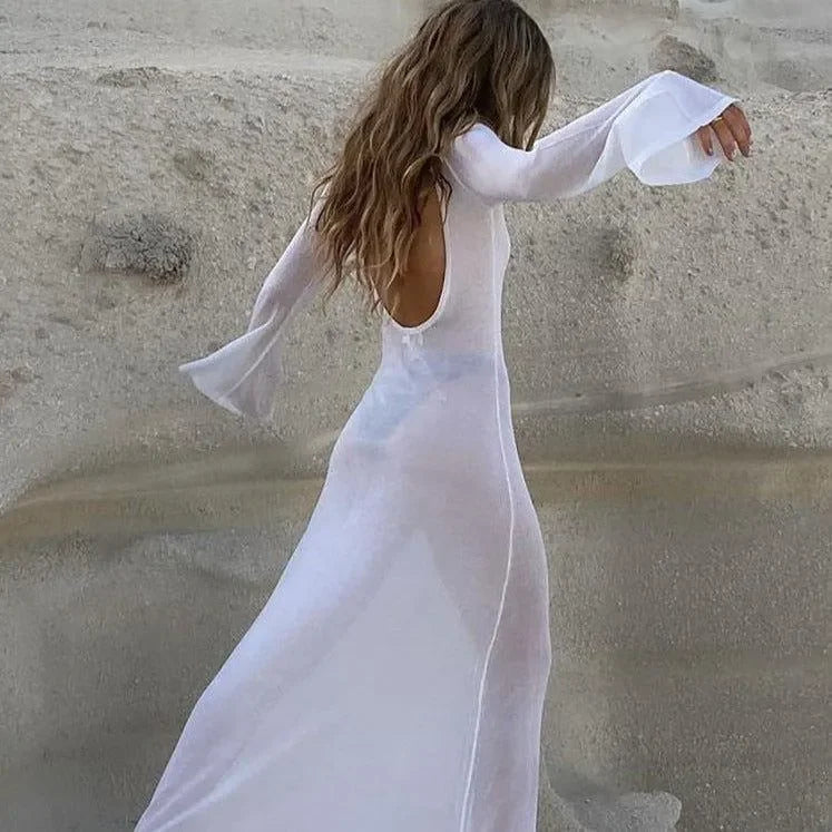 Barrett Long Sleeve Cover-Up Beach Dress Mermaid Way, White / L Barrett Long Sleeve Cover-Up Beach Dress Mermaid Way, White / L