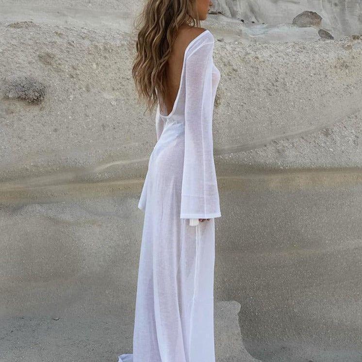 Barrett Long Sleeve Cover-Up Beach Dress - White / S - Mermaid Way