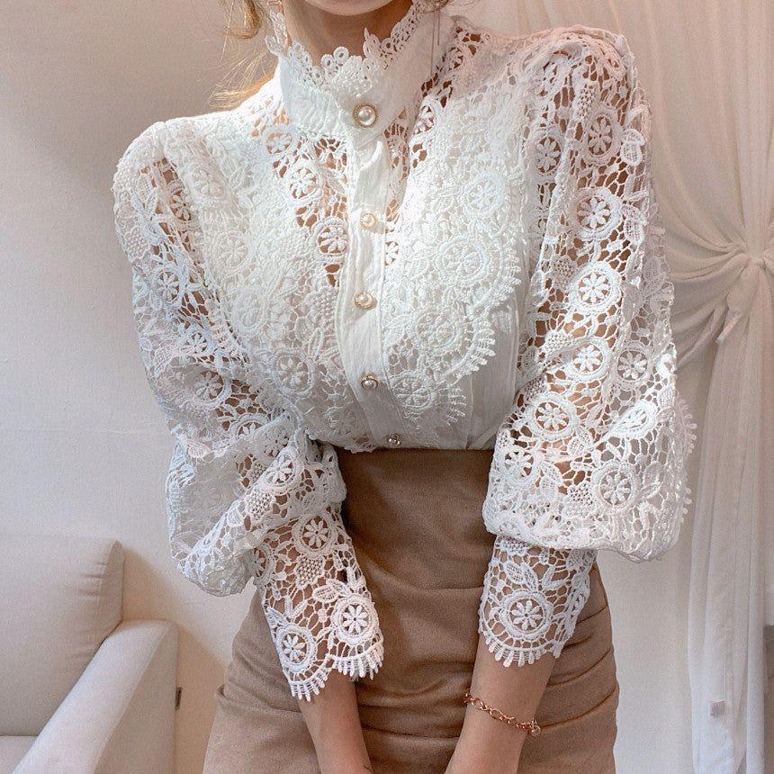 Blooms Love Lace Long Sleeve Blouse - White / S - Mermaid Way