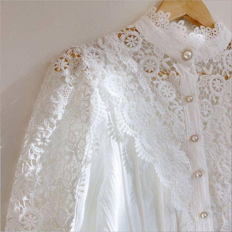 Blooms Love Lace Long Sleeve Blouse - White / S - Mermaid Way