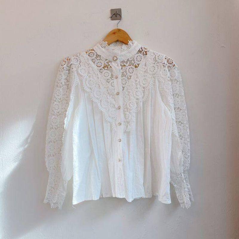 Blooms Love Lace Long Sleeve Blouse - White / S - Mermaid Way