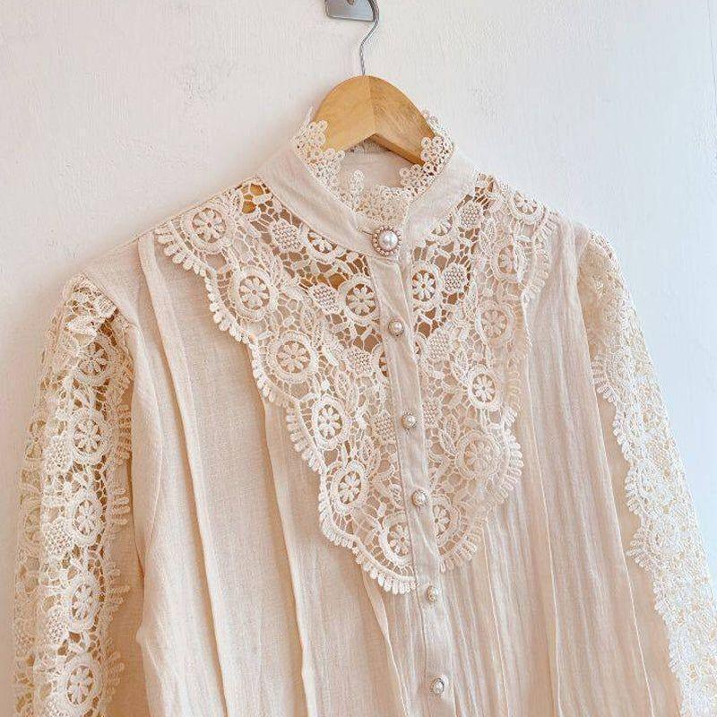 Blooms Love Lace Long Sleeve Blouse - White / S - Mermaid Way