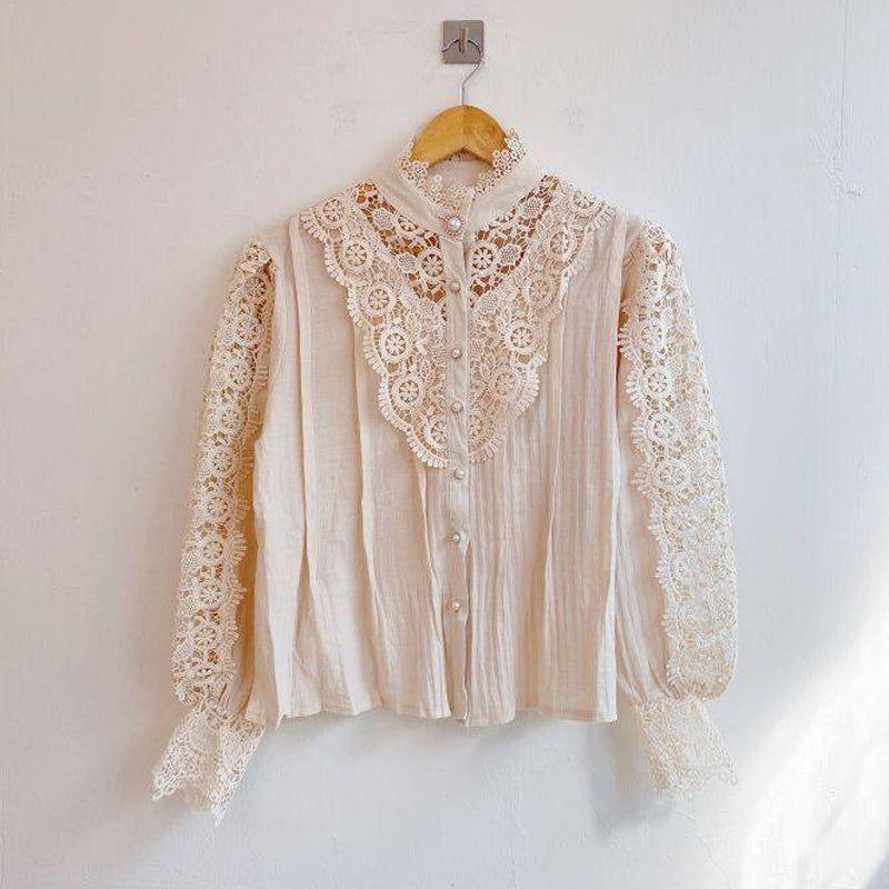 Blooms Love Lace Long Sleeve Blouse - White / S - Mermaid Way