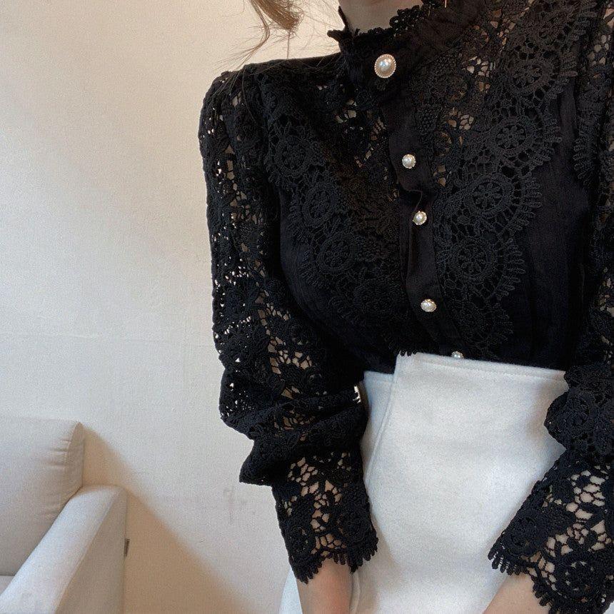 Blooms Love Lace Long Sleeve Blouse - Black / S - Mermaid Way