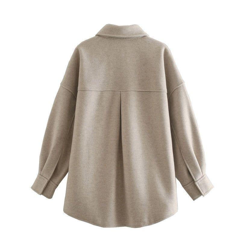 Bryana Loose Pocket Woolen Shirt - Champagne / S - Mermaid Way