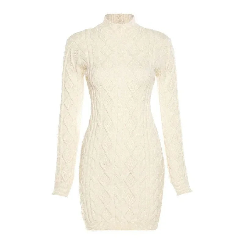 navy blue dress for baby girl KOMOO Women Backless Knitted Dress Long Sleeve Cutout Knit Mini Dress Retro  Slim Wrapped Sweater Dress