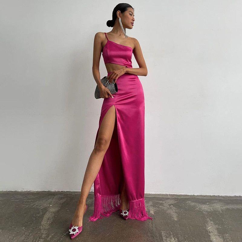 Caprice High Split Satin Maxi Dress - Hot Pink / S - Mermaid Way