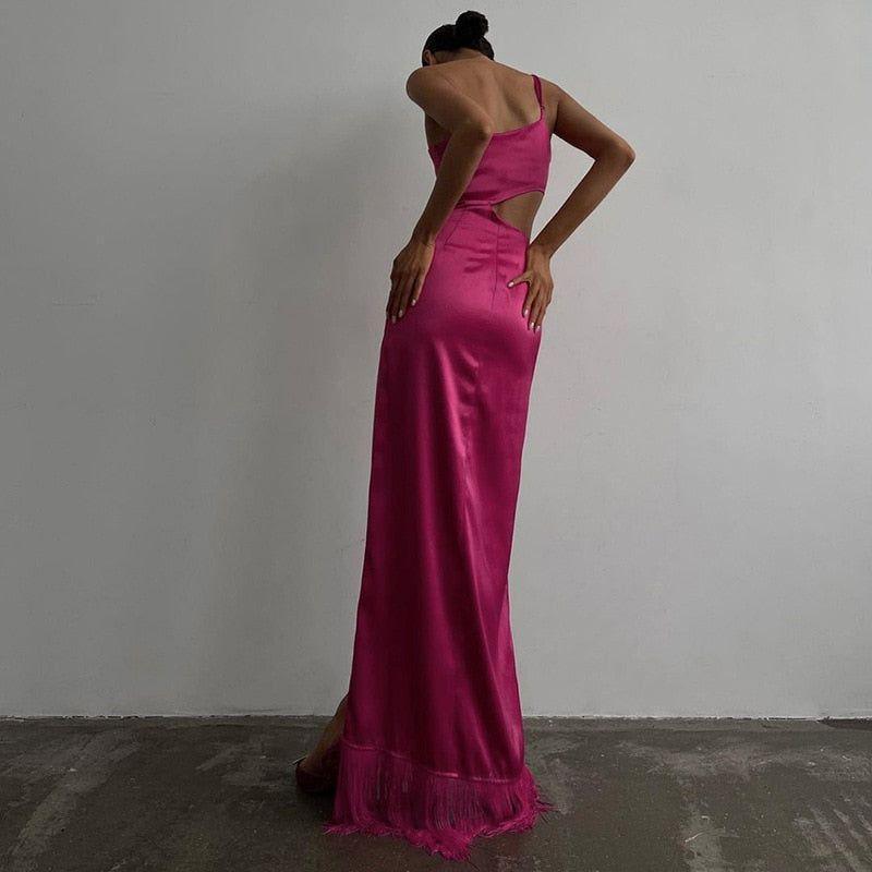 Caprice High Split Satin Maxi Dress - Hot Pink / S - Mermaid Way