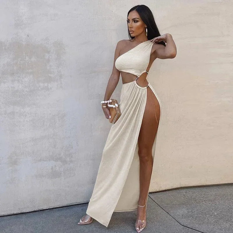 cantha asymmetric cut out maxi dress Castaway in Ivory Made from ultra