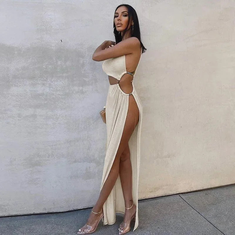 Castaway Asymmetric Cut Out Maxi Dress in Ivory Ivory / L