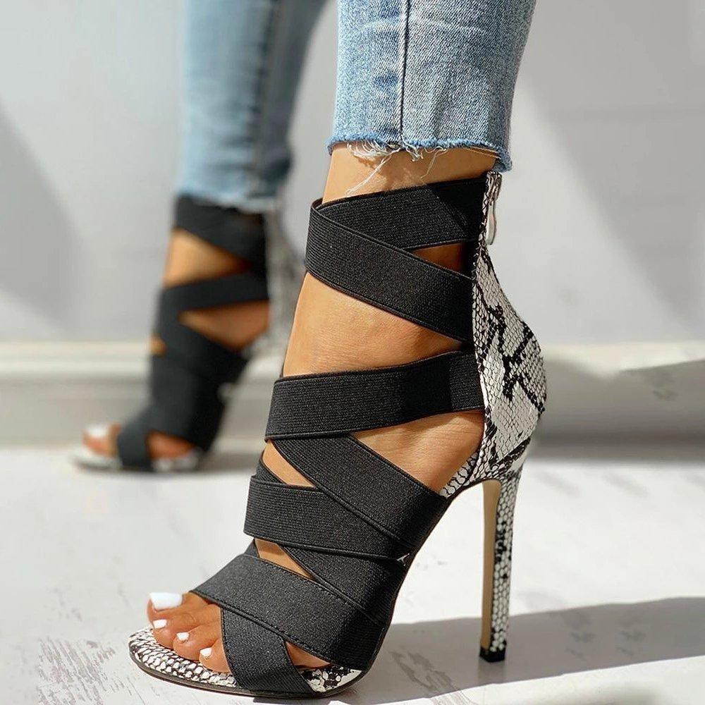 Cheeky Lace-Up Bandage Snake Heels - Black / 6 - Mermaid Way