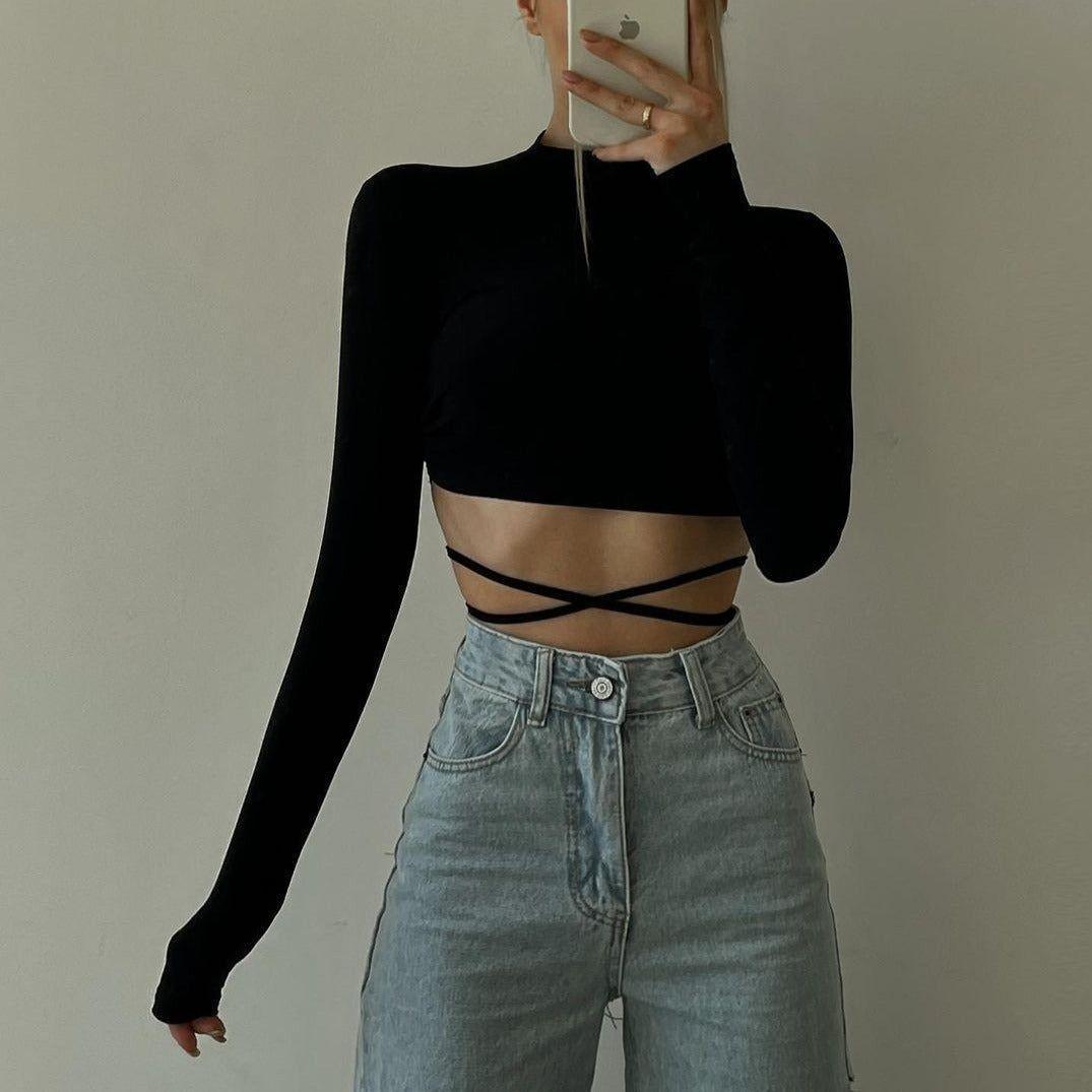 Christy Long Sleeve Crop Top - Black / S - Mermaid Way