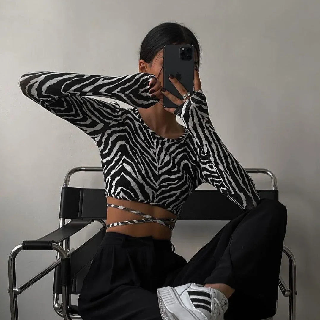 Christy Zebra Print Crop Top - Bold Long Sleeve Style