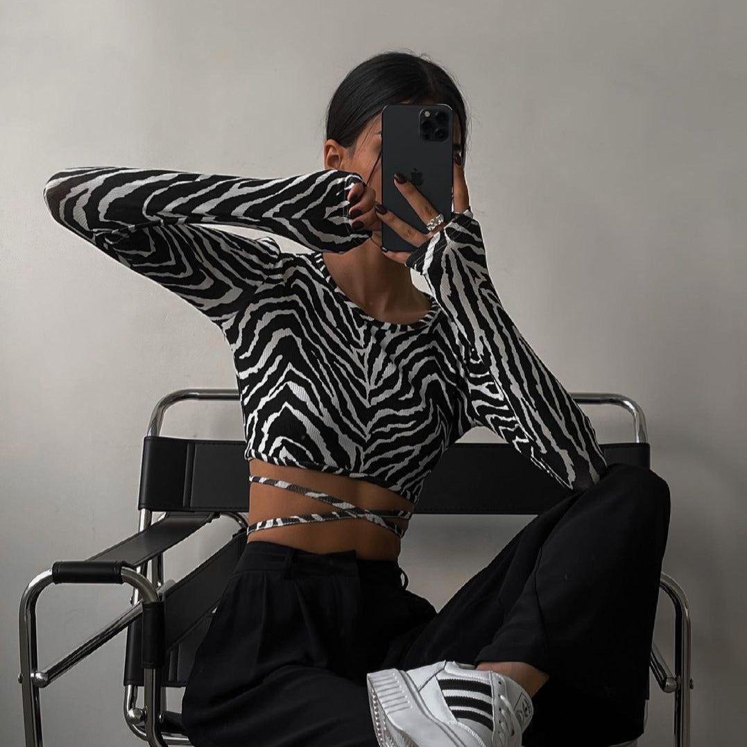 Christy Long Sleeve Crop Top - Zebra Print / S - Mermaid Way