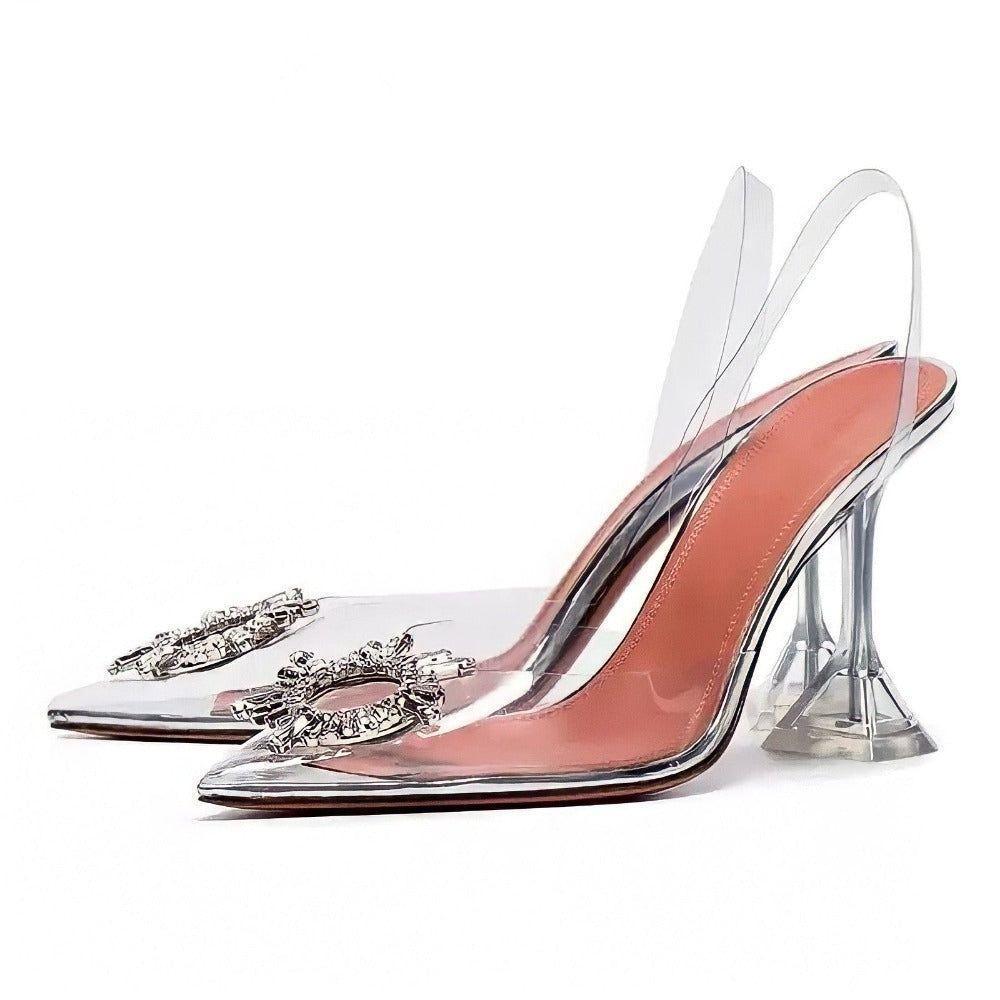 Cinderella Pointed Toe Crystal Brooch Heels - Clear / 3.5 in (9 cm) / 3 - Mermaid Way