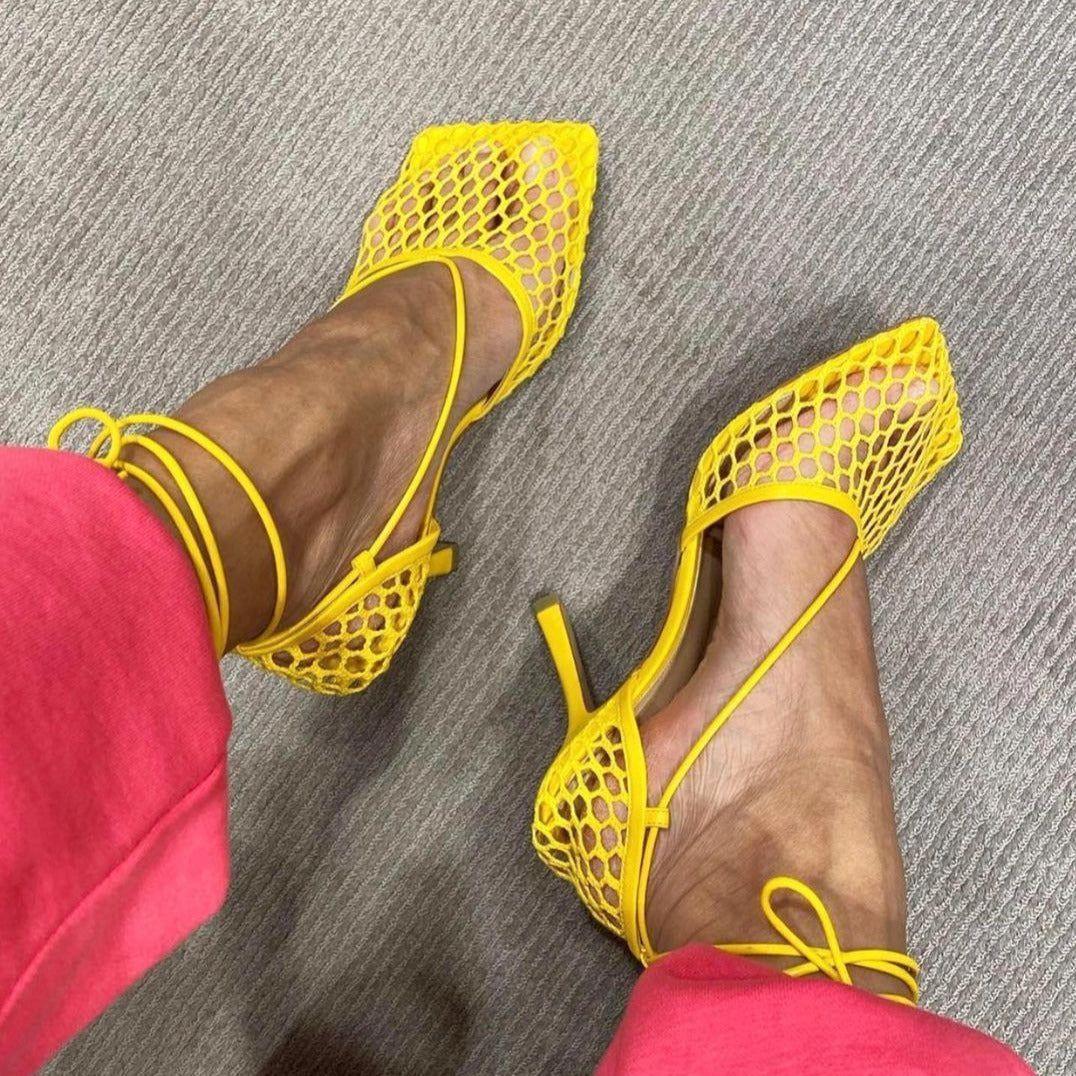 Controversial Square Toe Mesh Sandals - Yellow / 4 - Mermaid Way