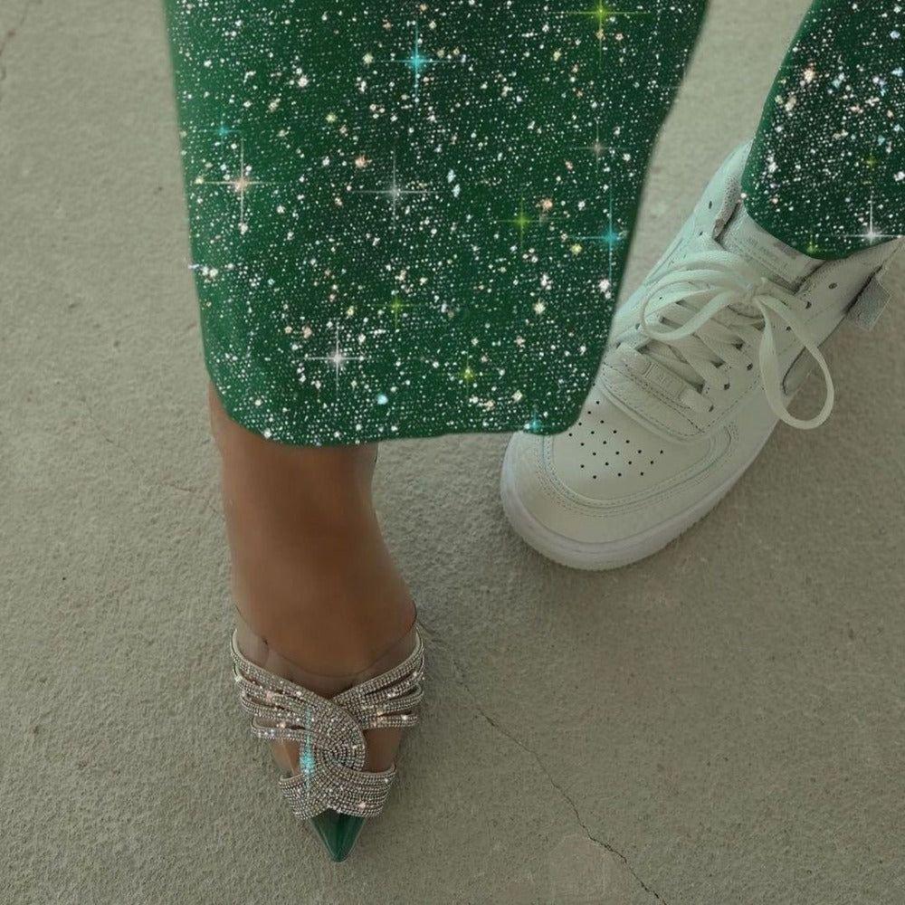 Cosmopolitan Rhinestone Pointed Toe Crystal Clear Heels - Light Green / 5 - Mermaid Way