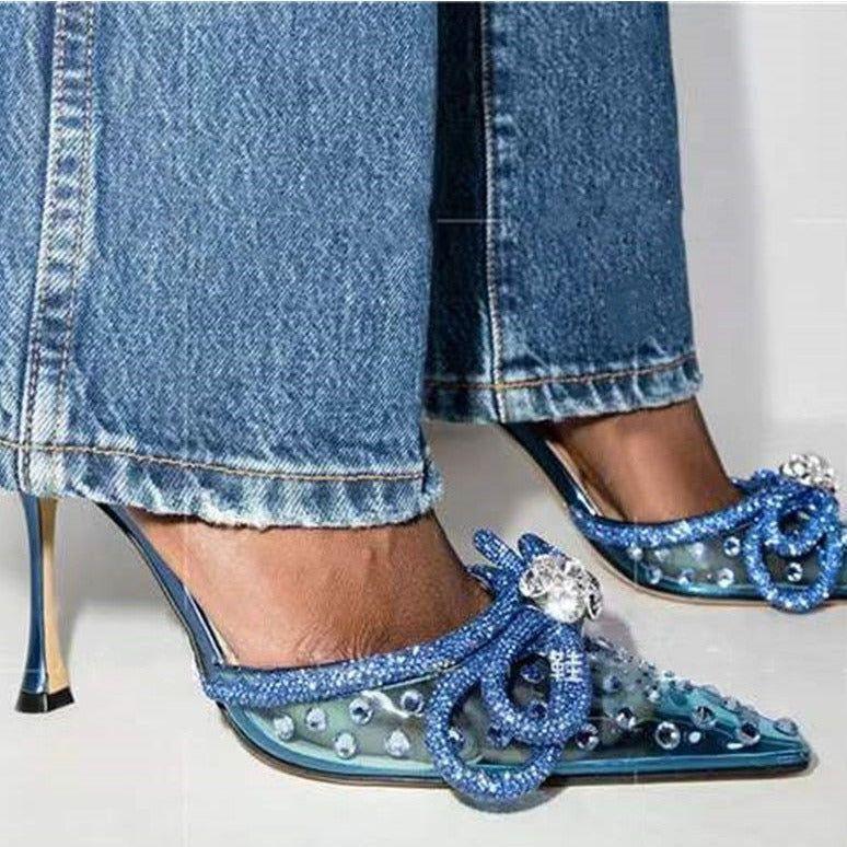 Crush Wrap Around Diamond Bow Heels - Blue / 4 - Mermaid Way