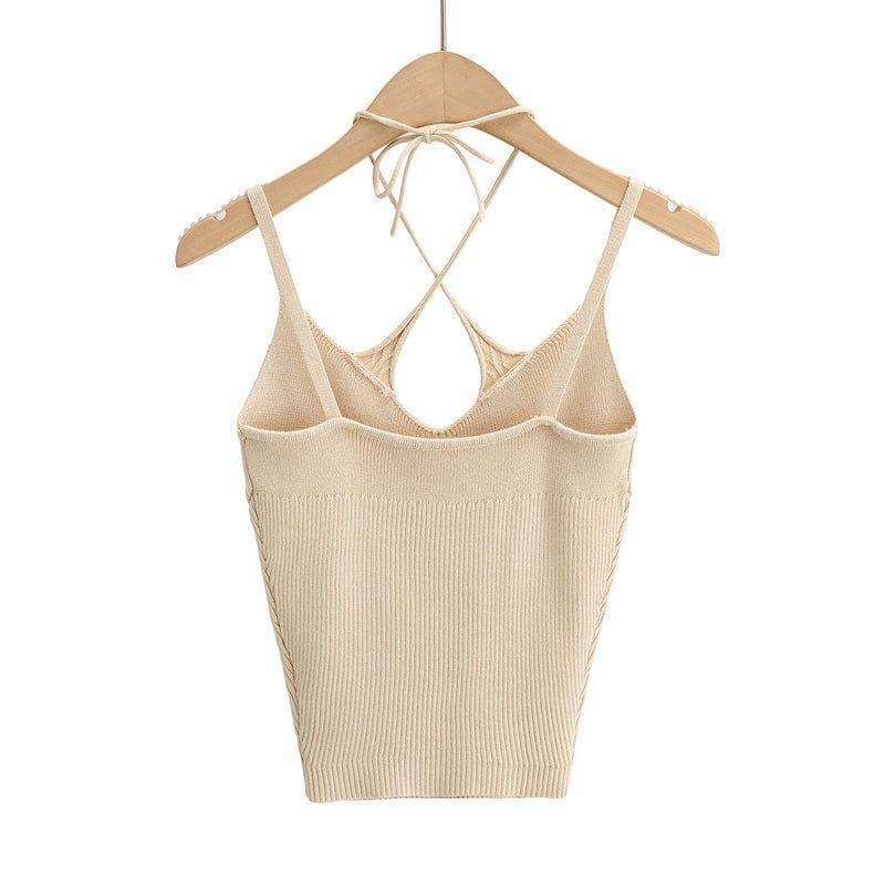 Damian Cotton Cross Halter Top - Beige / S - Mermaid Way