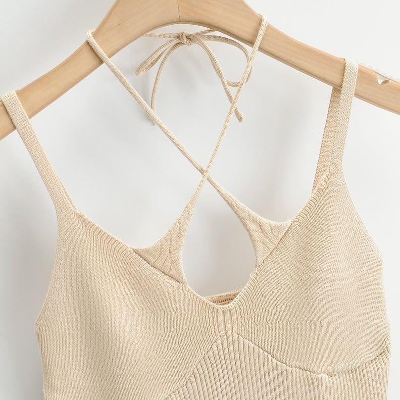 Damian Cotton Cross Halter Top - Beige / S - Mermaid Way