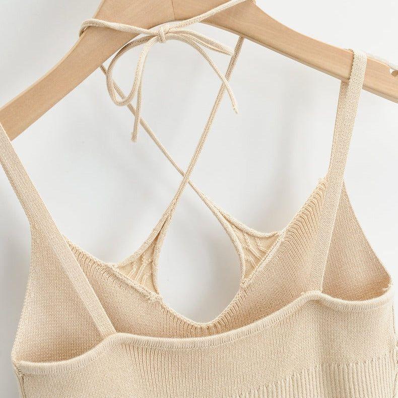 Damian Cotton Cross Halter Top - Beige / S - Mermaid Way