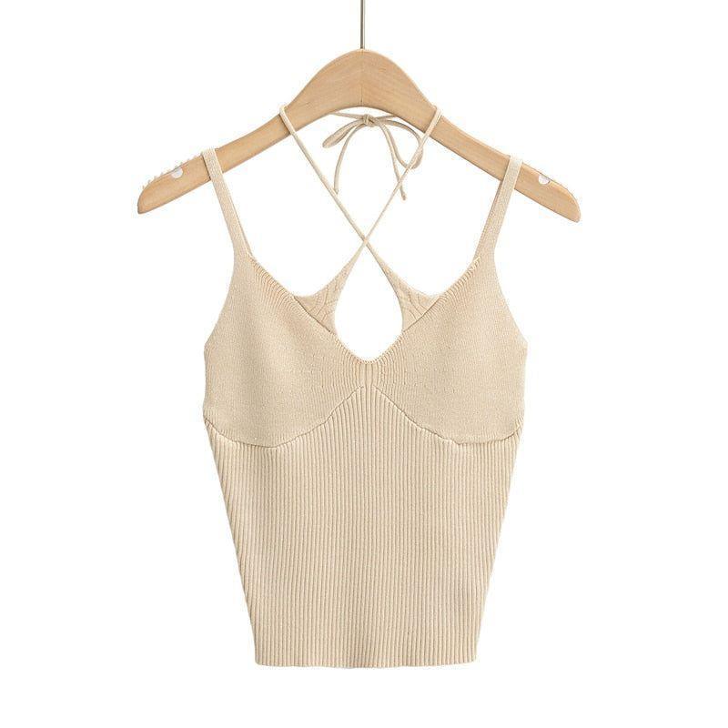 Damian Cotton Cross Halter Top - Beige / S - Mermaid Way