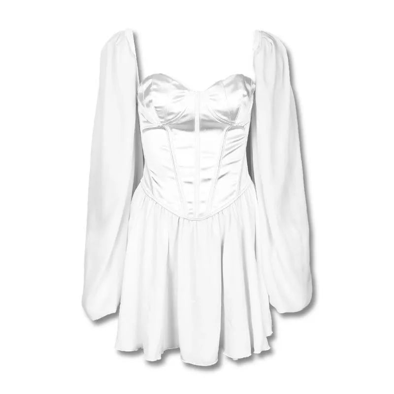 Deonne Puff Sleeve Satin Corset Mini Dress - White / S - Mermaid Way