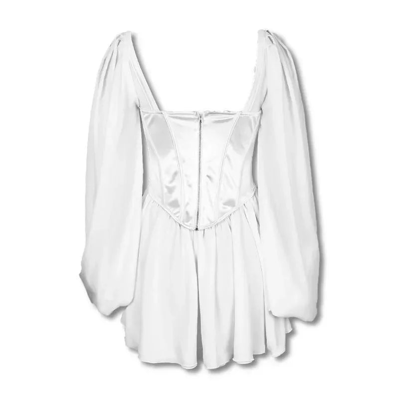 Deonne Puff Sleeve Satin Corset Mini Dress in White