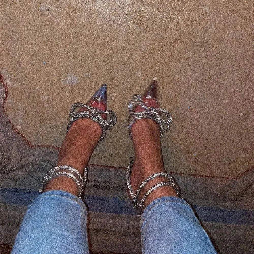 Ocane Vtements -Diamante Bow Wrap Around Perspex Heels Clear / 10.5 Ocane Vtements -Diamante Bow Wrap Around Perspex Heels Clear / 10.5