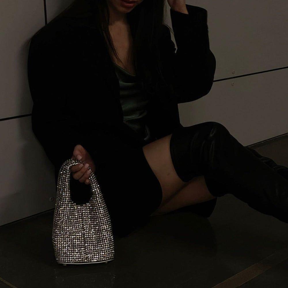 Diamond Flirt Rhinestone Sparkle Bucket Bag - Silver - Mermaid Way