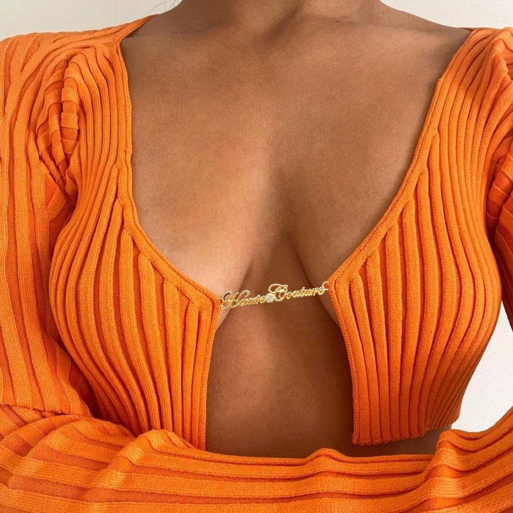 Emilia Long Sleeve Ribbed Crop Top - Orange / S - Mermaid Way