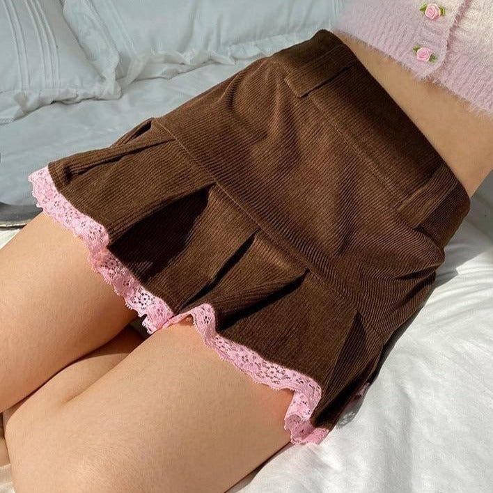 Emilia Ruffle Pleated Mini Skirt - Brown / S - Mermaid Way