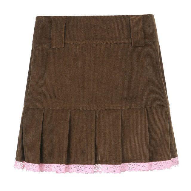 Emilia Ruffle Pleated Mini Skirt - Brown / S - Mermaid Way