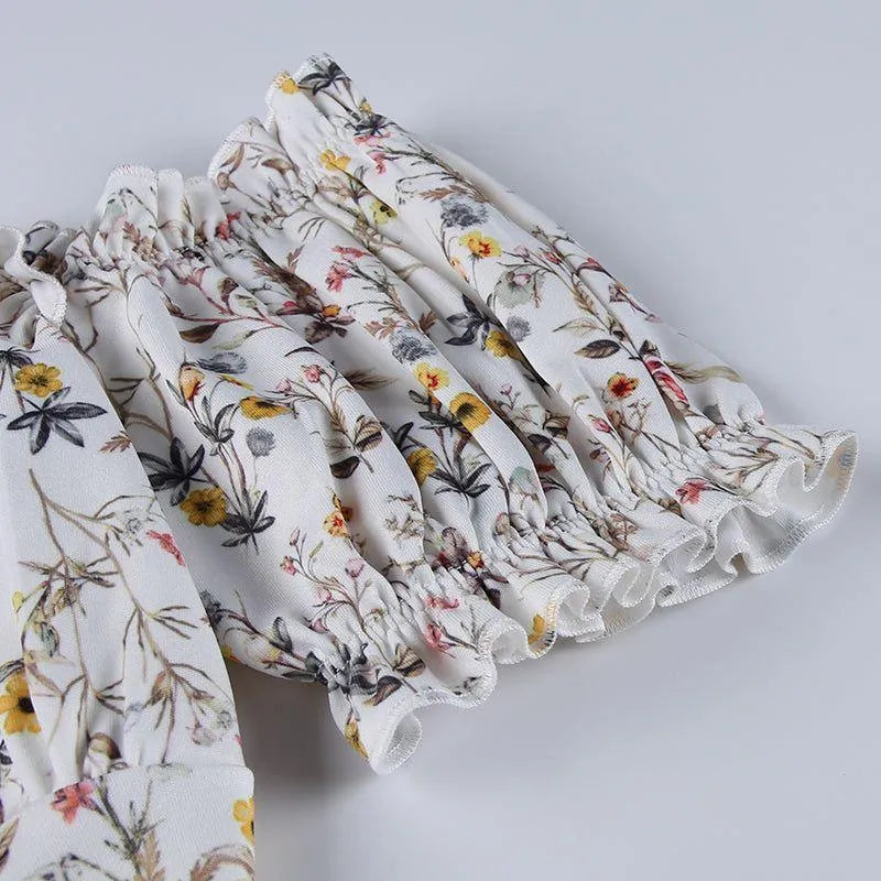 Fashion Du Jour Floral Print Off Shoulder Midi Dress - Ivory / S - Mermaid Way