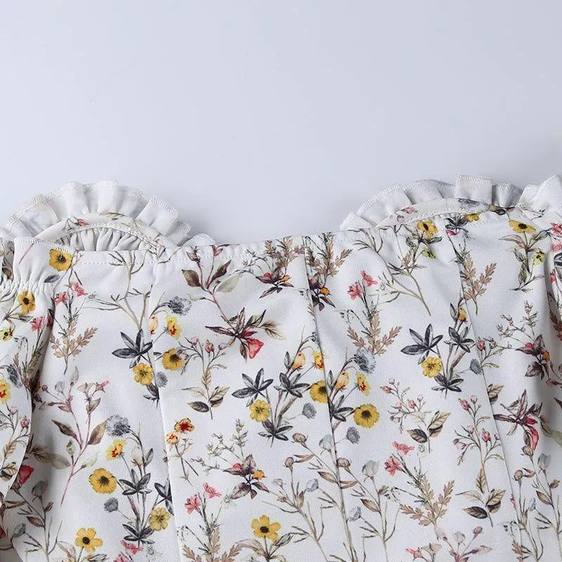 Fashion Du Jour Floral Print Off Shoulder Midi Dress - Ivory / S - Mermaid Way