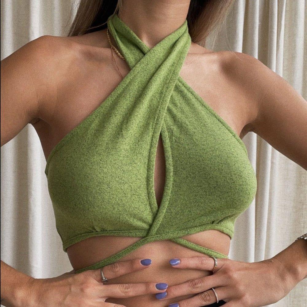 Febe Criss Cross Halter Crop Top - Green / S - Mermaid Way