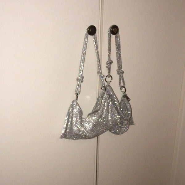 glittering shoulder bag with chain strap, party accessory