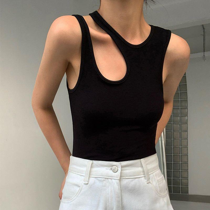 Forbidden Asymmetric Cut Out Top - Black / S - Mermaid Way