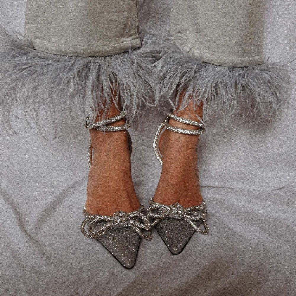 Galaxy Silver Glitter Wrap Around Bow Heels - Silver / 4 - Mermaid Way