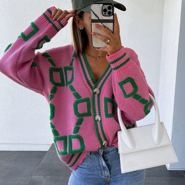 Girlfriend V-Neck Casual Cardigan - Pink / S - Mermaid Way