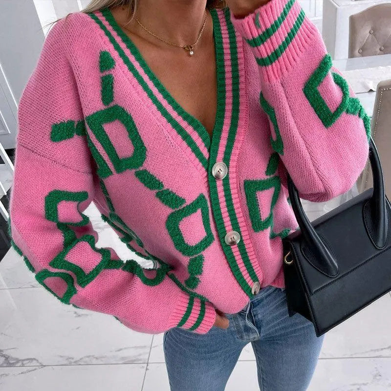 Girlfriend V-Neck Casual Cardigan - Pink / S - Mermaid Way